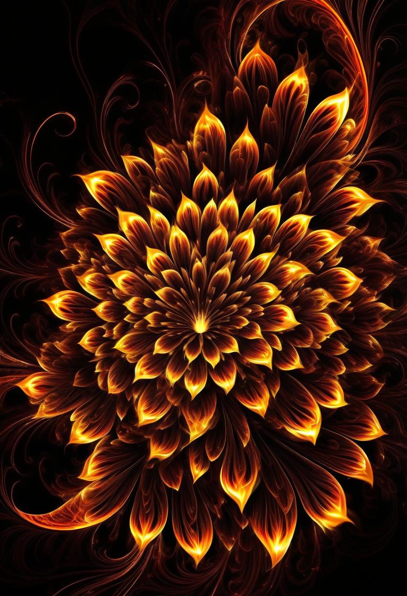  thin, fine fractal gloss vivid fire line ink sketch on the black background, (silhouette of flower:1.3), fire contours outlines, fire outline, fire flower in full height,