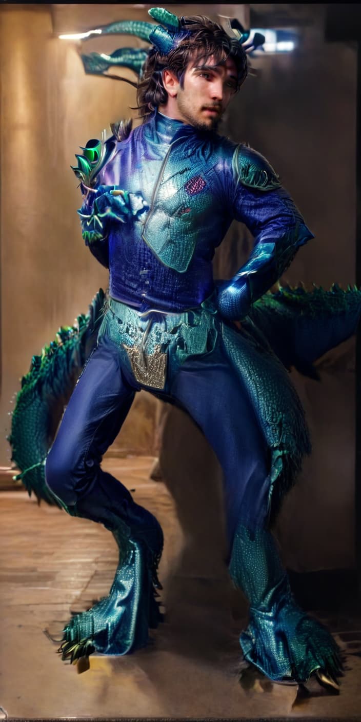  breathtaking guy in costume dragon latex transformation, photorealism, 8k, cinematic, photorealism, uhd . award winning, professional, highly detailed, civitai