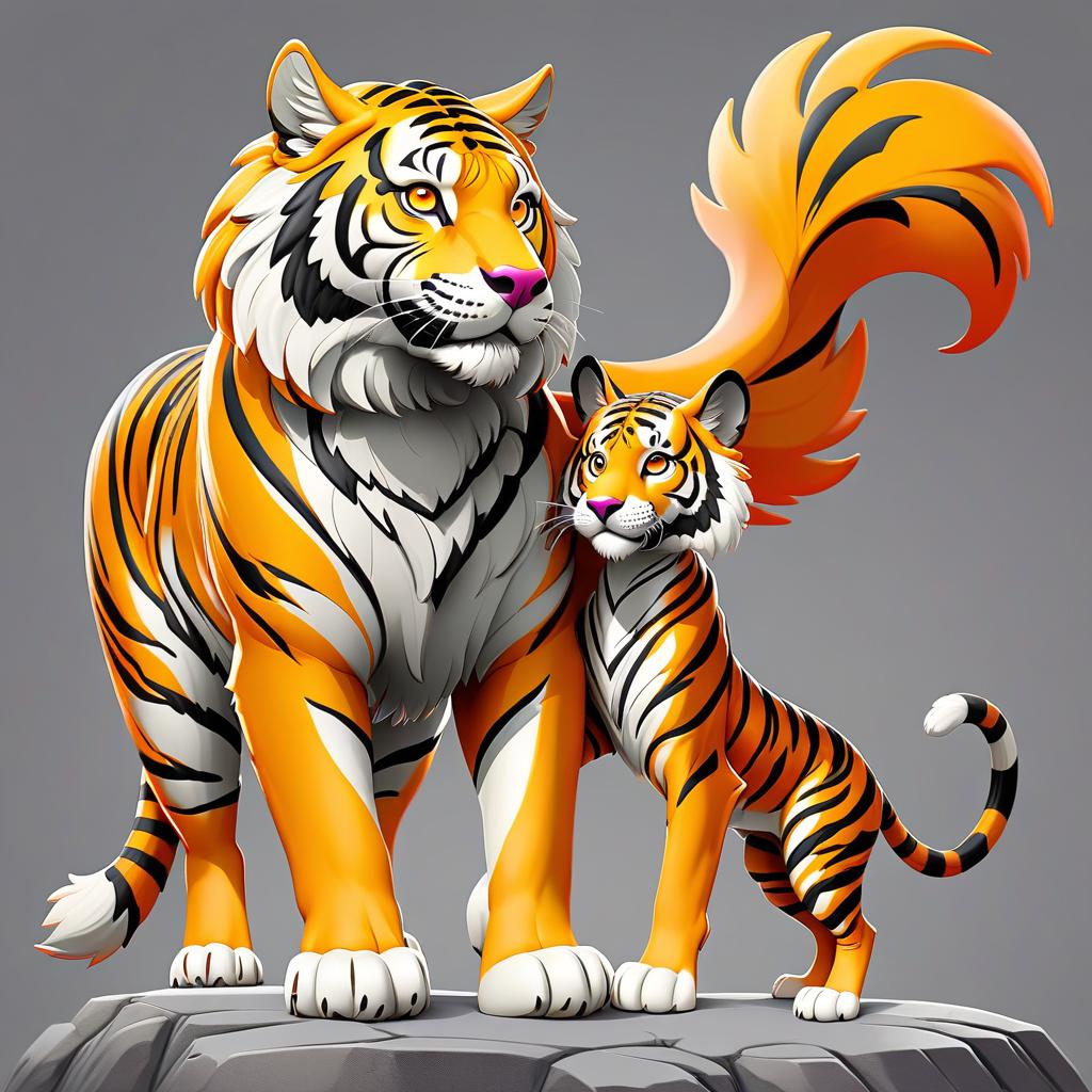  concept art animal, mythical animal, dog with tiger colors, full height, art, clarity, focus on the animal, gray background . digital artwork, illustrative, painterly, matte painting, highly detailed