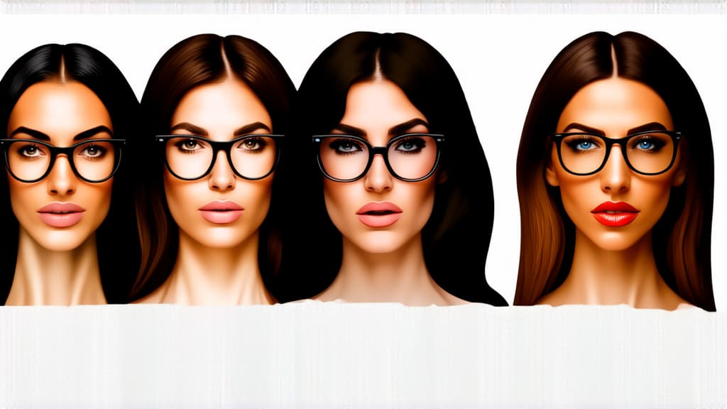  different beauty. set of different female heads in glasses on a light background. different races and nationalities. ar 16:9, (natural skin texture), highly detailed face, depth of field, hyperrealism, soft light, muted colors