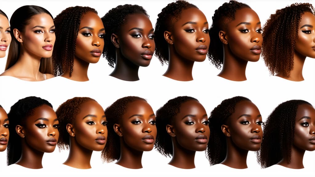  different beauty. set of different female heads on light background. different races and nationalities. ar 16:9, (natural skin texture), highly detailed face, depth of field, hyperrealism, soft light, muted colors