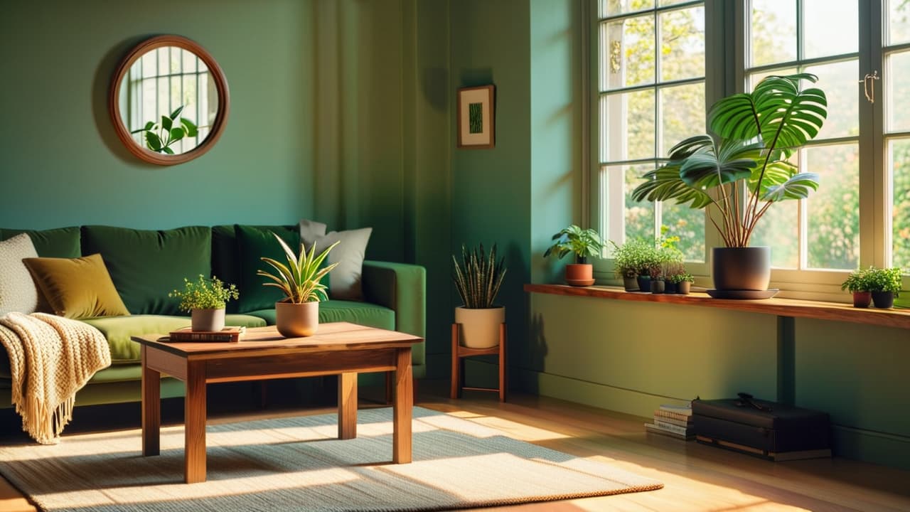  a serene, sunlit room featuring a simple wooden table, a single potted plant, and a soft, neutral rug. large windows reveal a view of a lush green garden, embodying tranquility and simplicity. hyperrealistic, full body, detailed clothing, highly detailed, cinematic lighting, stunningly beautiful, intricate, sharp focus, f/1. 8, 85mm, (centered image composition), (professionally color graded), ((bright soft diffused light)), volumetric fog, trending on instagram, trending on tumblr, HDR 4K, 8K