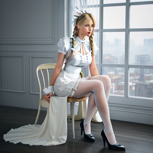  (masterpiece,best quality,ultra-detailed, highres, extremely detailed,ntricate detail) Blonde twin-tail braided hair, blue pupils, fair skin, wearing a classic maid outfit, white stockings, black leather shoes and a white maid headdress hyperrealistic, full body, detailed clothing, highly detailed, cinematic lighting, stunningly beautiful, intricate, sharp focus, f/1. 8, 85mm, (centered image composition), (professionally color graded), ((bright soft diffused light)), volumetric fog, trending on instagram, trending on tumblr, HDR 4K, 8K
