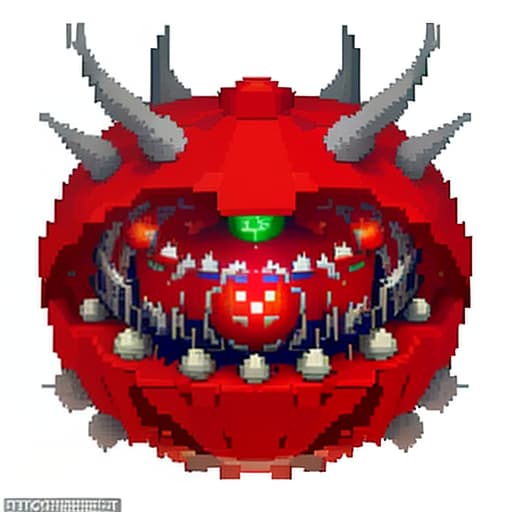  tattoo of an 8 bit red and white spherical flying cockodemon from the game doom 2. he flies through the autumn forest and collects huge fly agarics. shoots red fireballs from his mouth at birches and aspens hyperrealistic, full body, detailed clothing, highly detailed, cinematic lighting, stunningly beautiful, intricate, sharp focus, f/1. 8, 85mm, (centered image composition), (professionally color graded), ((bright soft diffused light)), volumetric fog, trending on instagram, trending on tumblr, HDR 4K, 8K