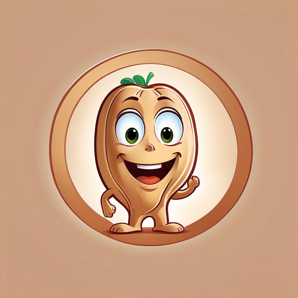  concept art the logo in the form of a circle inside which is a character in the form of a living peanut. he's smiling and waving. . digital artwork, illustrative, painterly, matte painting, highly detailed, logo