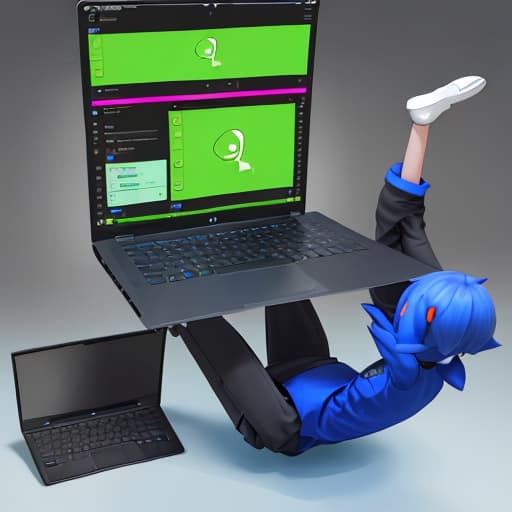  a laptop with legs and arms whith the neus on ，