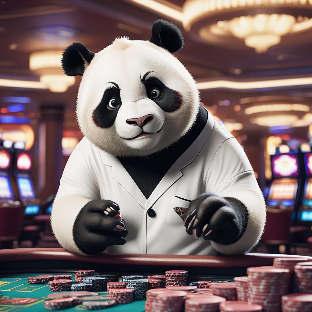  breathtaking humanoid panda character playing at a big winning casino . award winning, professional, highly detailed