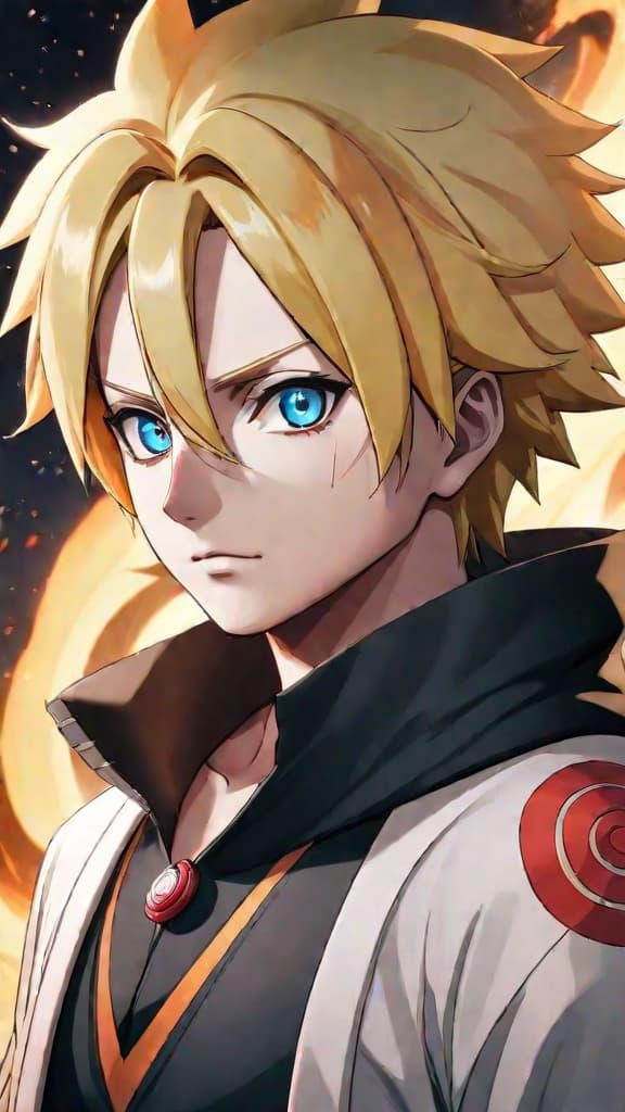  anime art: boruto uzumaki's jougan eye connects the human and otsutsuki realms, sensing negative energy. hyperrealistic, full body, detailed clothing, highly detailed, cinematic lighting, stunningly beautiful, intricate, sharp focus, f/1. 8, 85mm, (centered image composition), (professionally color graded), ((bright soft diffused light)), volumetric fog, trending on instagram, trending on tumblr, HDR 4K, 8K