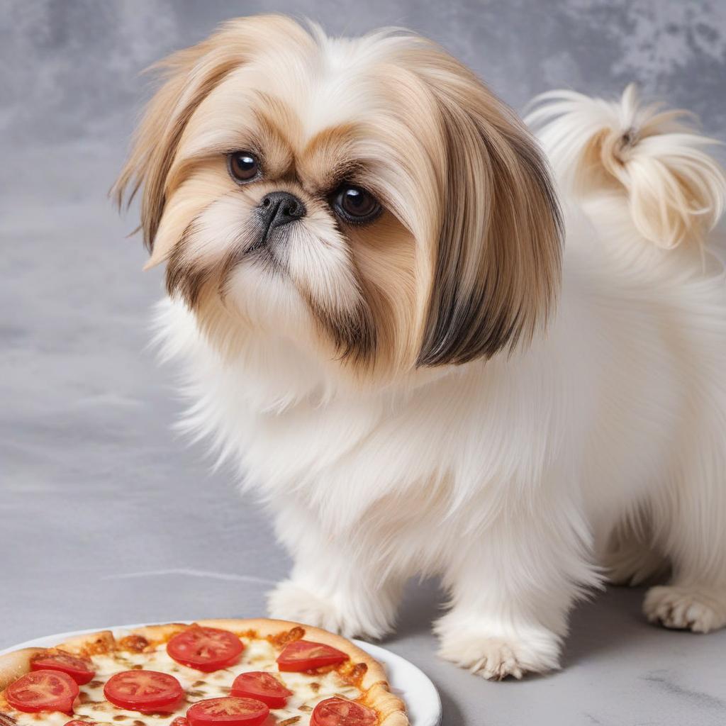  a blond shiz tzu eating a pizza, profile image style