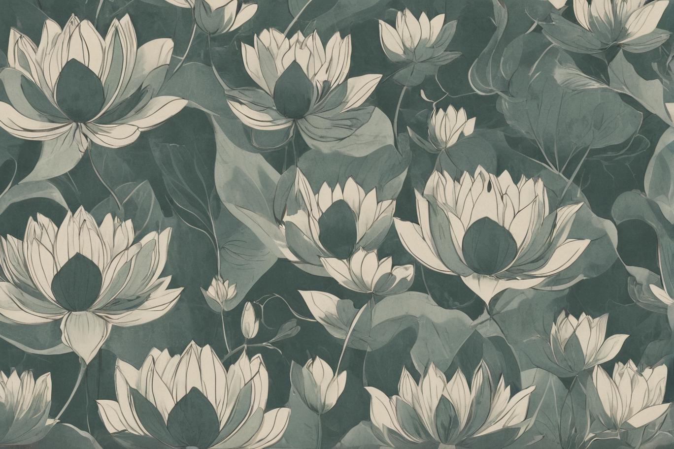  minimalism, lotus flowers wall paper pattern, abstract, simple geometic shapes, hard edges, sleek contours, minimalism