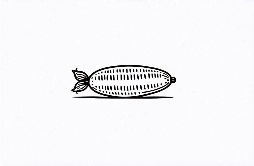  contour, very simple image in one unbroken black ink line, single line of corn on the cob, engraving illustration, icon isolated on white background ar 3:2 using a single continuous black line ink brushon white background, drawing should be created without lifting the pen, recognizable features of corn on the cob, engraving illustration, icon isolated on white background ar 3:2 in one unbroken line