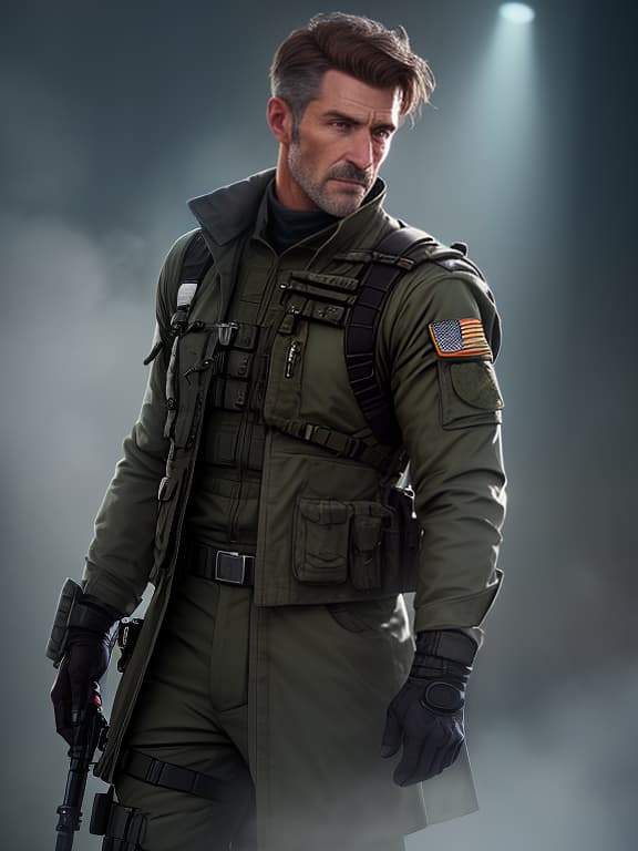  a former special forces officer dressed in an open coat of cosuk, with a scar on his face and a sad hair on his wrists and a missing eye hyperrealistic, full body, detailed clothing, highly detailed, cinematic lighting, stunningly beautiful, intricate, sharp focus, f/1. 8, 85mm, (centered image composition), (professionally color graded), ((bright soft diffused light)), volumetric fog, trending on instagram, trending on tumblr, HDR 4K, 8K