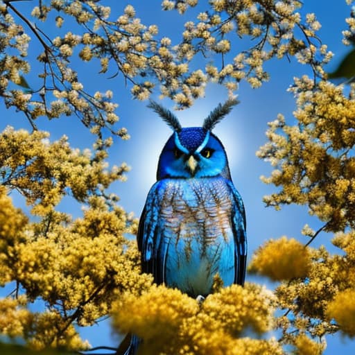 portrait+ style A blue owl with a gold circle and the word owl on it. hyperrealistic, full body, detailed clothing, highly detailed, cinematic lighting, stunningly beautiful, intricate, sharp focus, f/1. 8, 85mm, (centered image composition), (professionally color graded), ((bright soft diffused light)), volumetric fog, trending on instagram, trending on tumblr, HDR 4K, 8K