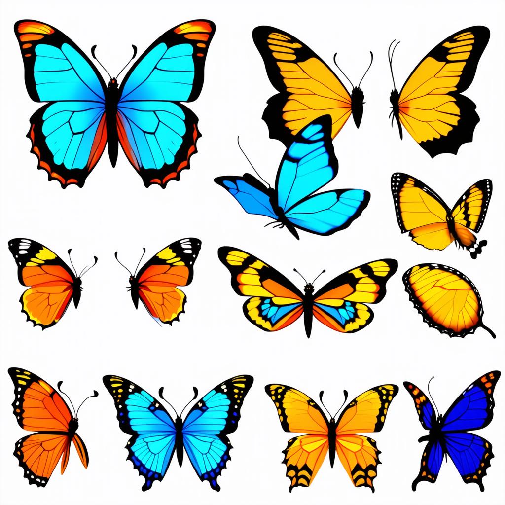  set of different butterflies in cartoon style {prompt}, maximum details