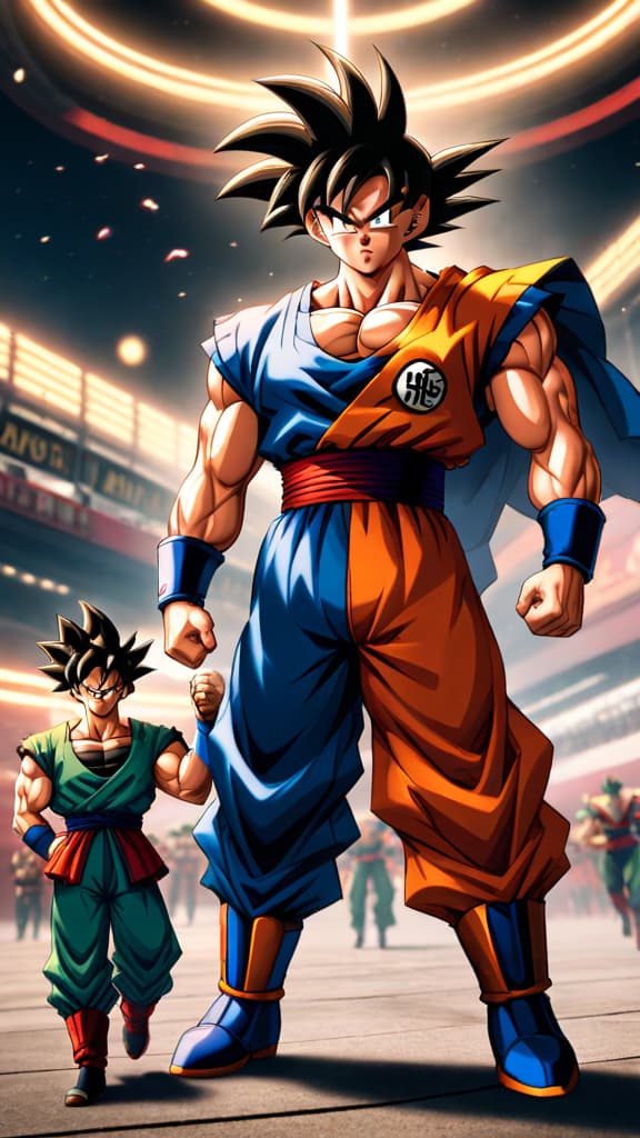  an anime art depicting goku seeing bardock, symbolizing his saiyan heritage and pushing him beyond limits. hyperrealistic, full body, detailed clothing, highly detailed, cinematic lighting, stunningly beautiful, intricate, sharp focus, f/1. 8, 85mm, (centered image composition), (professionally color graded), ((bright soft diffused light)), volumetric fog, trending on instagram, trending on tumblr, HDR 4K, 8K