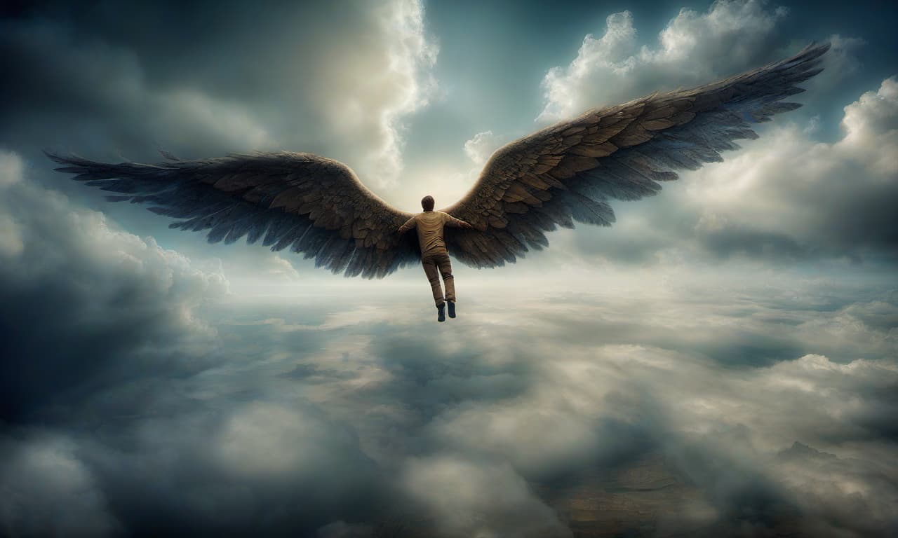  hdr photo of the man on the wings of dreams. . high dynamic range, vivid, rich details, clear shadows and highlights, realistic, intense, enhanced contrast, highly detailed