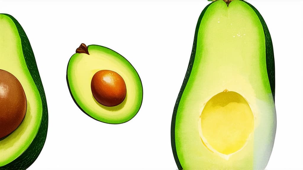  flat illustration, flaticon, (illustration:1.15), avocado isolated on white background ar 16:9, [cory loftis, strobist, pascal campion :: 0.2]