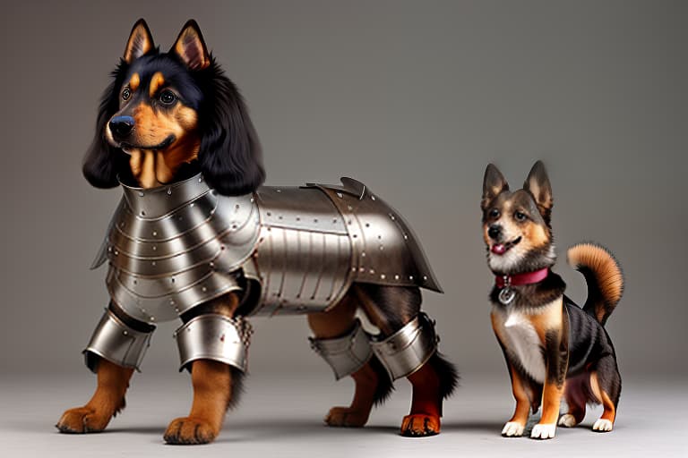  full length dog, dog in leather armor, leather armor with fur, cute , furry , expressive , by seth casteel , carli davidson , rachael hale mckenna, kaylee greer, sophie gamand