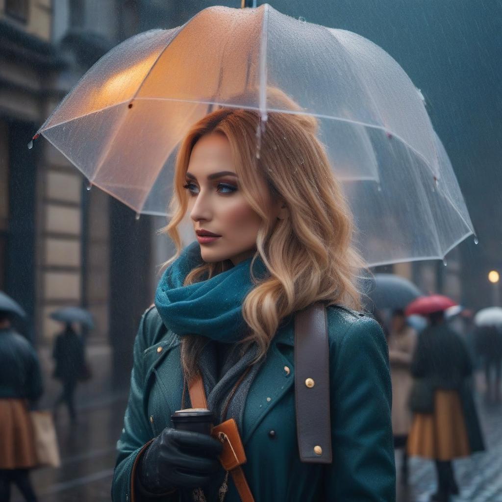  Rain in Prague hyperrealistic, full body, detailed clothing, highly detailed, cinematic lighting, stunningly beautiful, intricate, sharp focus, f/1. 8, 85mm, (centered image composition), (professionally color graded), ((bright soft diffused light)), volumetric fog, trending on instagram, trending on tumblr, HDR 4K, 8K