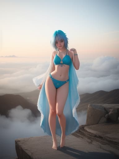  A barefoot girl Blue hair , barefoot , grey eyes, High quality, High resolution, highly detailed, cinematic lighting, intricate, sharp focus, (centered image composition), (professionally color graded), ((bright soft diffused light)), volumetric fog, trending on instagram, HDR 4K, 8K