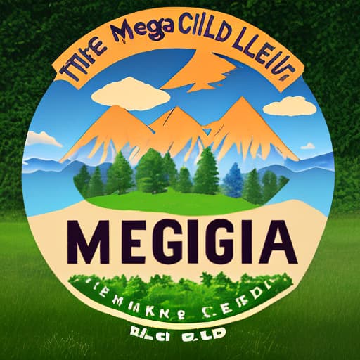  the logo of the group "mega child", a group of old friends, try to depict letters and backgrounds in landscape design, according to the type of nature.