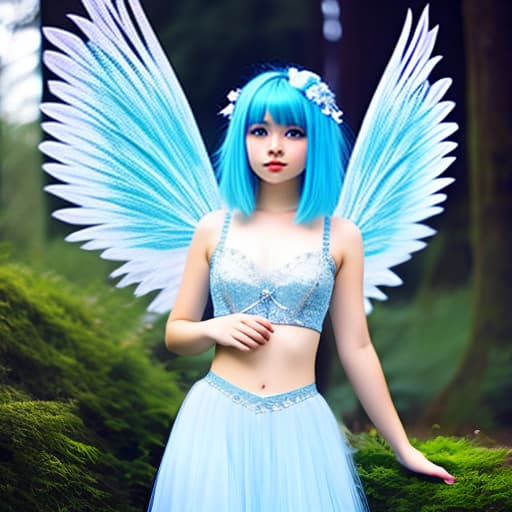  fairy with blue hair and beautiful wings