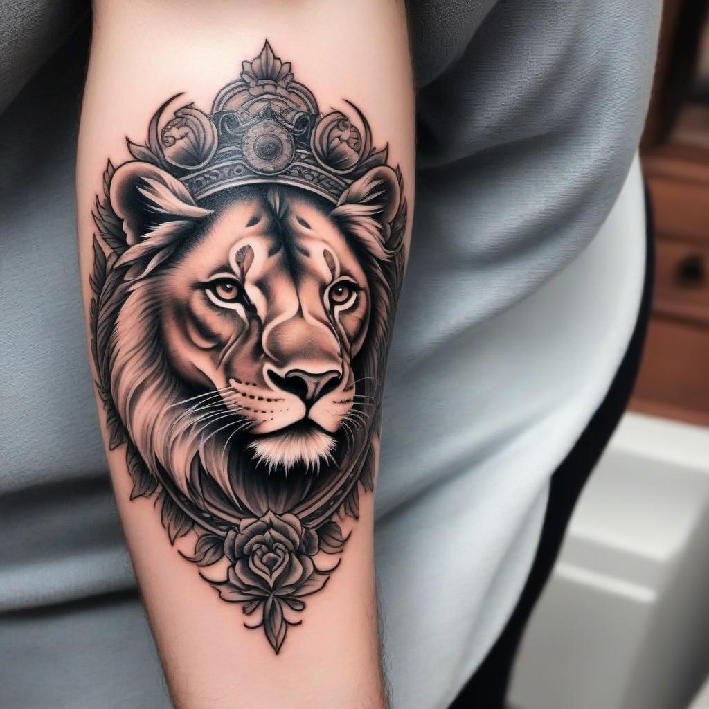  Tattoo of a lion surrounded by a dragon