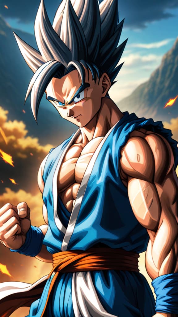  an anime art depicting vegito's overwhelming power level easily surpassing gotenks in dragon ball. hyperrealistic, full body, detailed clothing, highly detailed, cinematic lighting, stunningly beautiful, intricate, sharp focus, f/1. 8, 85mm, (centered image composition), (professionally color graded), ((bright soft diffused light)), volumetric fog, trending on instagram, trending on tumblr, HDR 4K, 8K