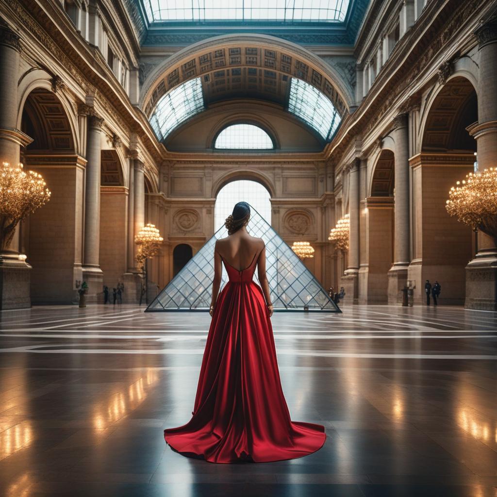  louvre hyperrealistic, full body, detailed clothing, highly detailed, cinematic lighting, stunningly beautiful, intricate, sharp focus, f/1. 8, 85mm, (centered image composition), (professionally color graded), ((bright soft diffused light)), volumetric fog, trending on instagram, trending on tumblr, HDR 4K, 8K