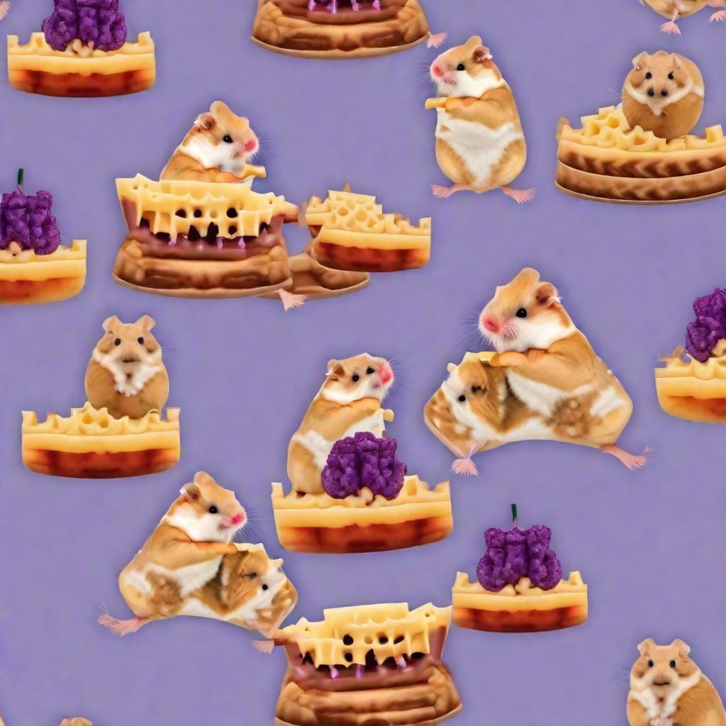  masterpiece, best quality, 2 purple hamsters fighting over a cheese stick