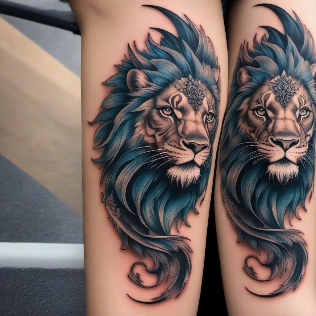  Dragon + lion tattoo