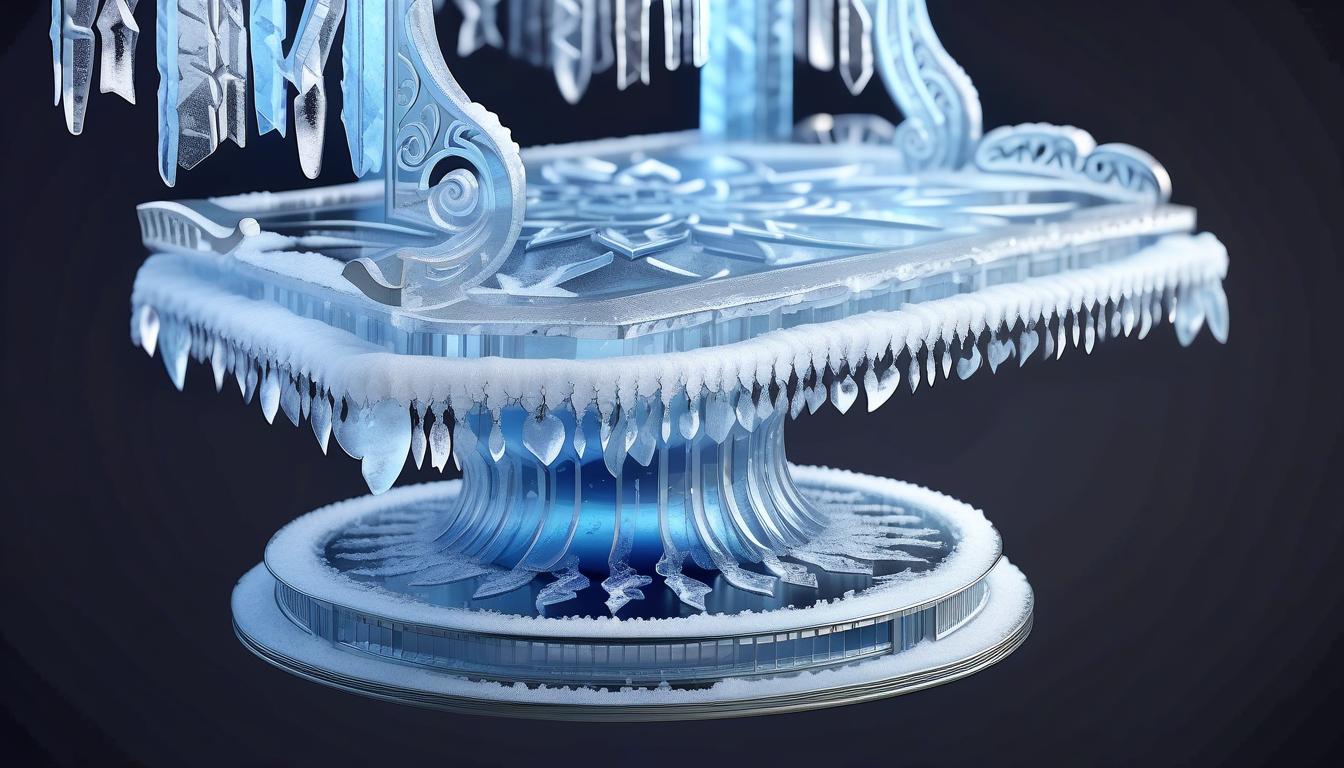  professional 3d model a platform made of ice with beautiful ornament . octane render, highly detailed, volumetric, dramatic lighting, civitai