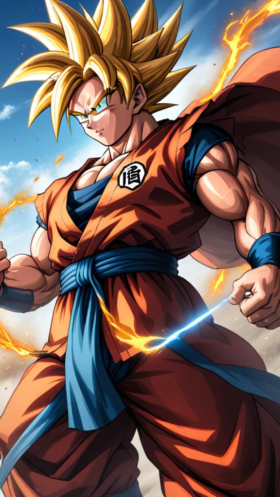  goku in perfected kaioken super saiyan form, radiating immense power, speed, and durability, dragon ball, anime art hyperrealistic, full body, detailed clothing, highly detailed, cinematic lighting, stunningly beautiful, intricate, sharp focus, f/1. 8, 85mm, (centered image composition), (professionally color graded), ((bright soft diffused light)), volumetric fog, trending on instagram, trending on tumblr, HDR 4K, 8K