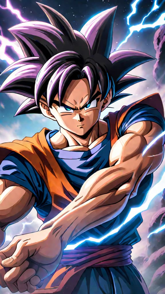  anime art: goku from dragon ball super activating ultra instinct, facing beerus, the god of destruction. hyperrealistic, full body, detailed clothing, highly detailed, cinematic lighting, stunningly beautiful, intricate, sharp focus, f/1. 8, 85mm, (centered image composition), (professionally color graded), ((bright soft diffused light)), volumetric fog, trending on instagram, trending on tumblr, HDR 4K, 8K