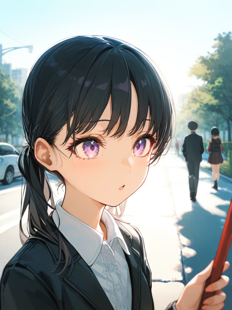  boys who became girls, first graders in junior high school, black hair ponytail, plain clothes, parking, best friends, plain clothes, waiting in the park, masterpiece, best quality,8k,ultra detailed,high resolution,an extremely delicate and beautiful,hyper detail