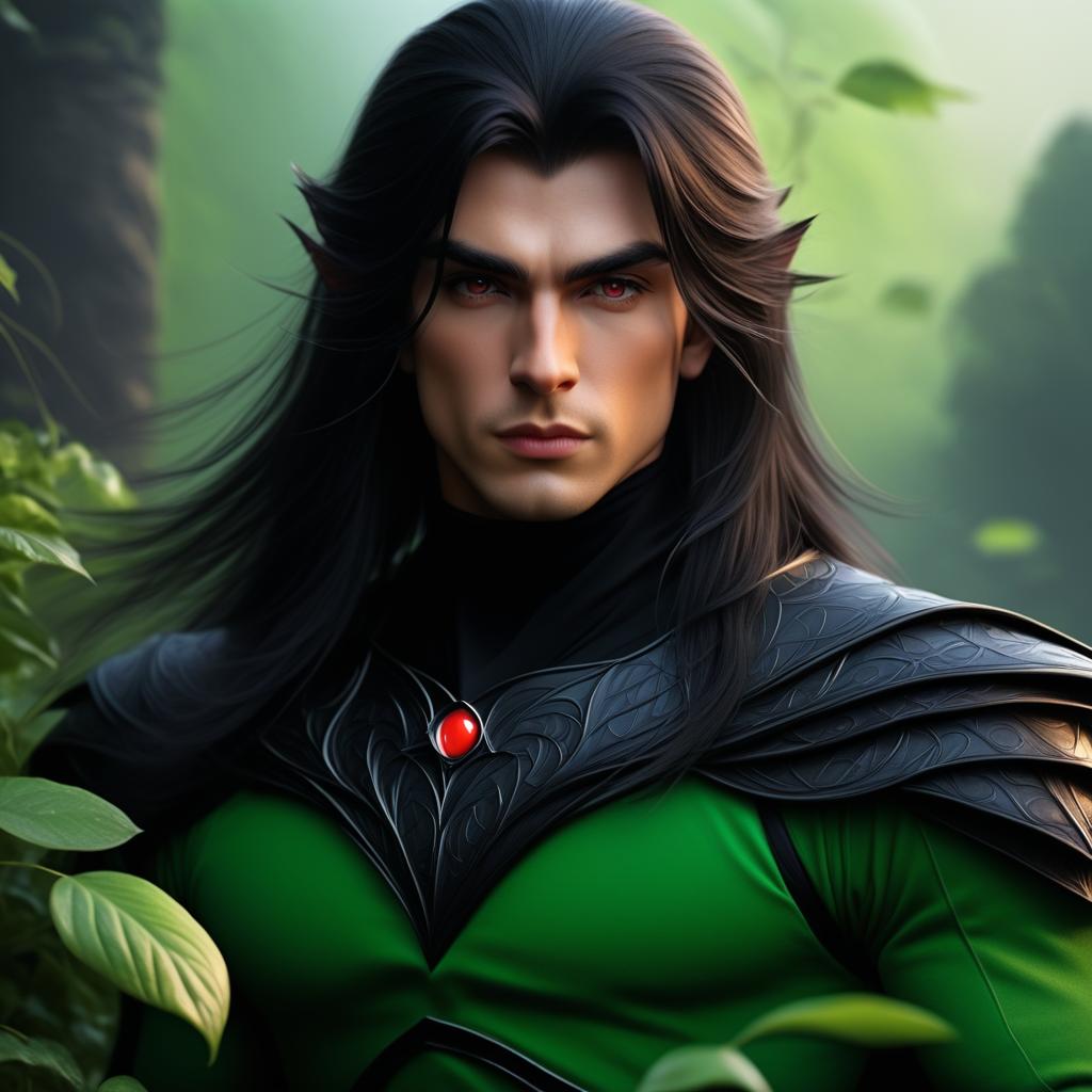  beutful elven princes, long black hair, surrounded by small green goblin, with red eyes photo realistic, highly intricate and detailed, masterpiece, ultra high res,photography,8k resolution