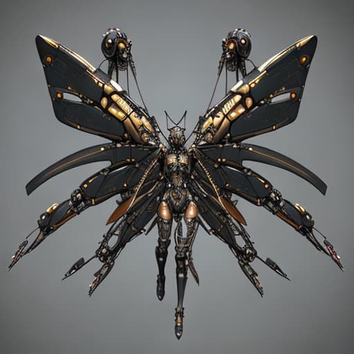  Steampunk cybernetic biomechanical hornet with wings, 3 d model, very coherent symmetrical artwork