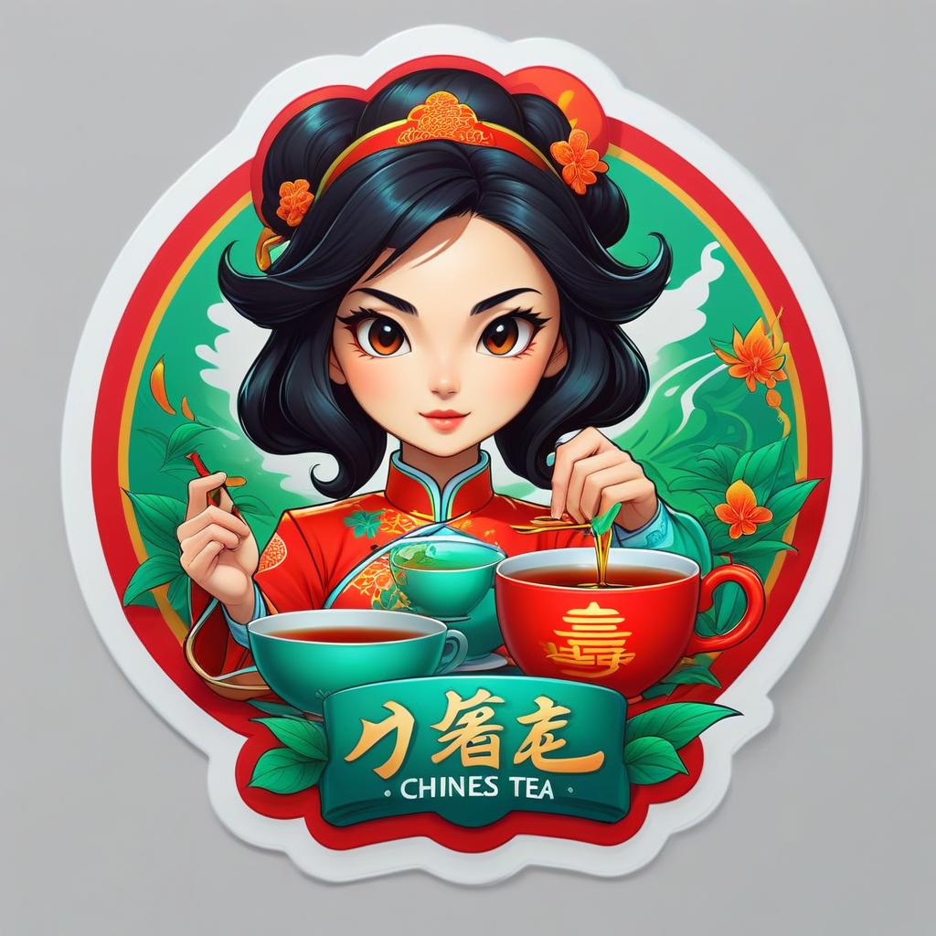  manga style draw a logo for chinese tea "yalta chai" . vibrant, high energy, detailed, iconic, japanese comic style, sticker