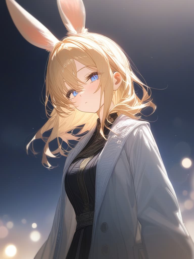  blonde, blue eyes, moon viewing, rabbit ears, masterpiece, best quality,8k,ultra detailed,high resolution,an extremely delicate and beautiful,hyper detail