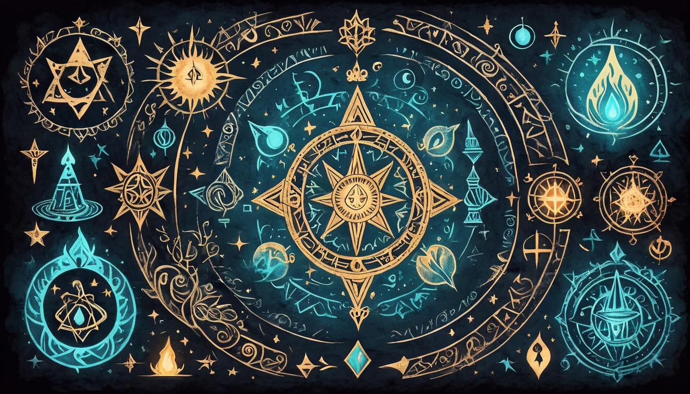  on parchment, surrealism+++, arcane symbols glowing on a dark surface, mystical energy pulsing, ascension, unlocking higher level, powerful energies(mysterious, provocative, symbolic,muted color)+++