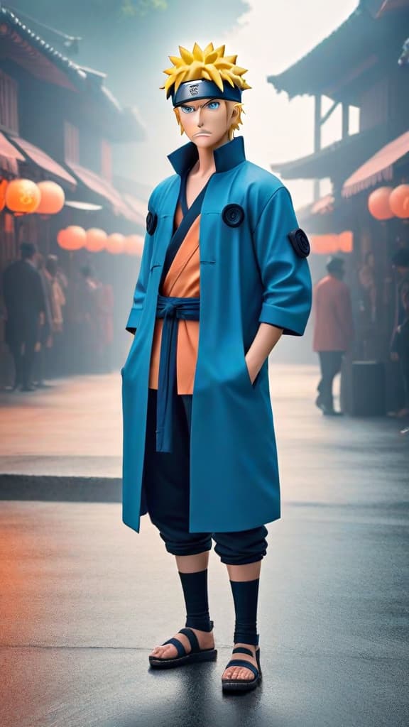  naruto in a blue box hyperrealistic, full body, detailed clothing, highly detailed, cinematic lighting, stunningly beautiful, intricate, sharp focus, f/1. 8, 85mm, (centered image composition), (professionally color graded), ((bright soft diffused light)), volumetric fog, trending on instagram, trending on tumblr, HDR 4K, 8K