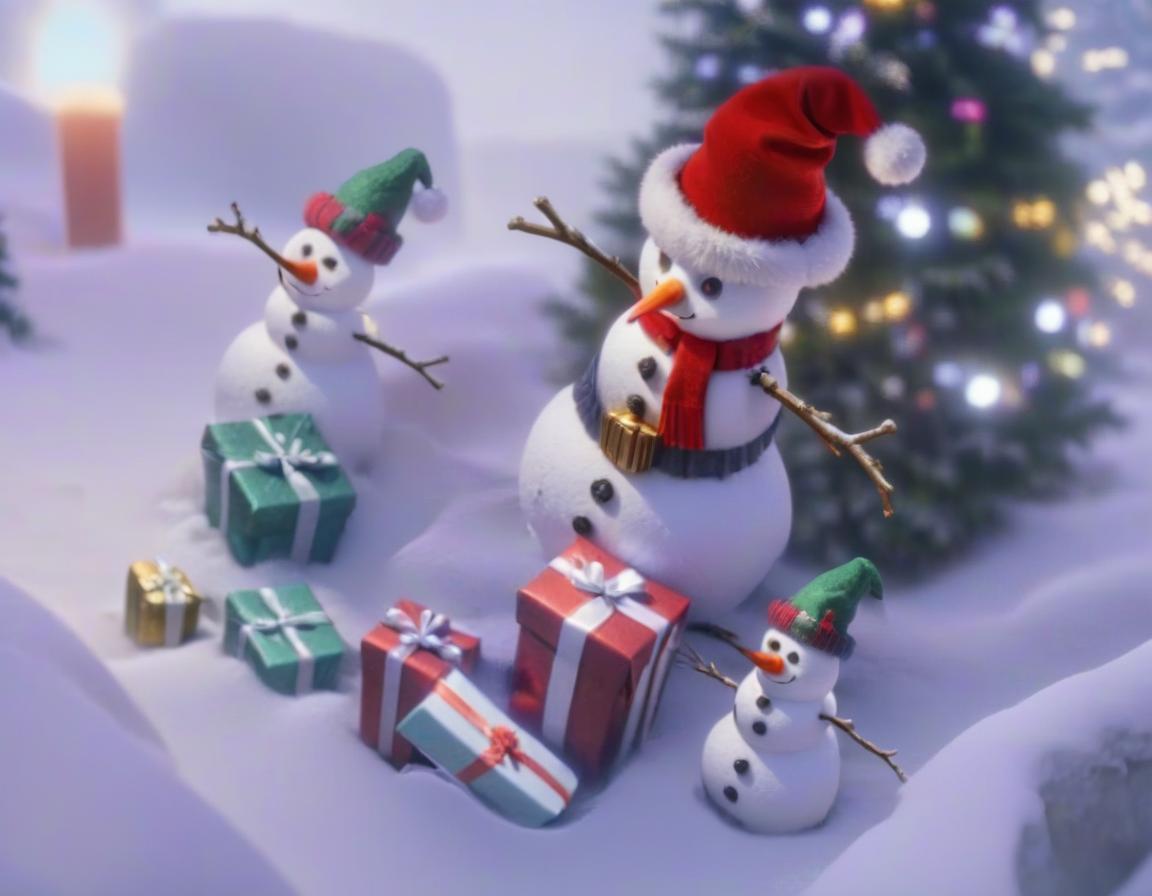  professional 3d model a snowman that is standing next to three gifts . octane render, highly detailed, volumetric, dramatic lighting, civitai hyperrealistic, full body, detailed clothing, highly detailed, cinematic lighting, stunningly beautiful, intricate, sharp focus, f/1. 8, 85mm, (centered image composition), (professionally color graded), ((bright soft diffused light)), volumetric fog, trending on instagram, trending on tumblr, HDR 4K, 8K