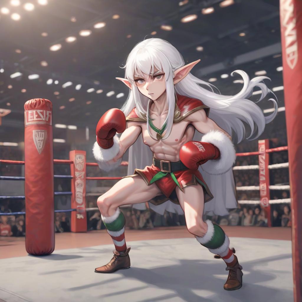  white haired elf in a boxing stand