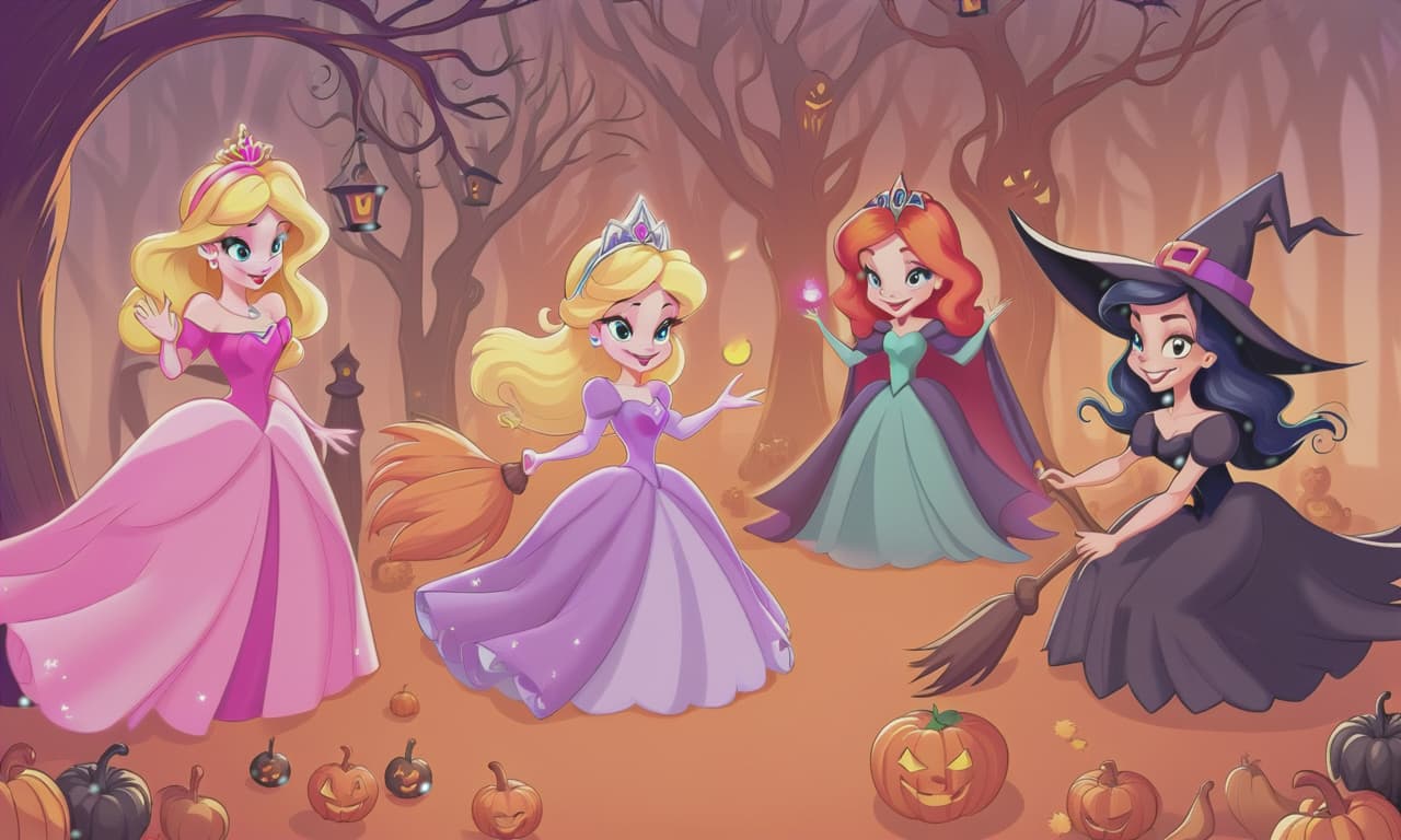  cartoon princesses playing with witches