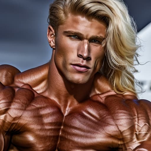 portrait+ style IFBB superstar bodybuilder blonde hunk dude face