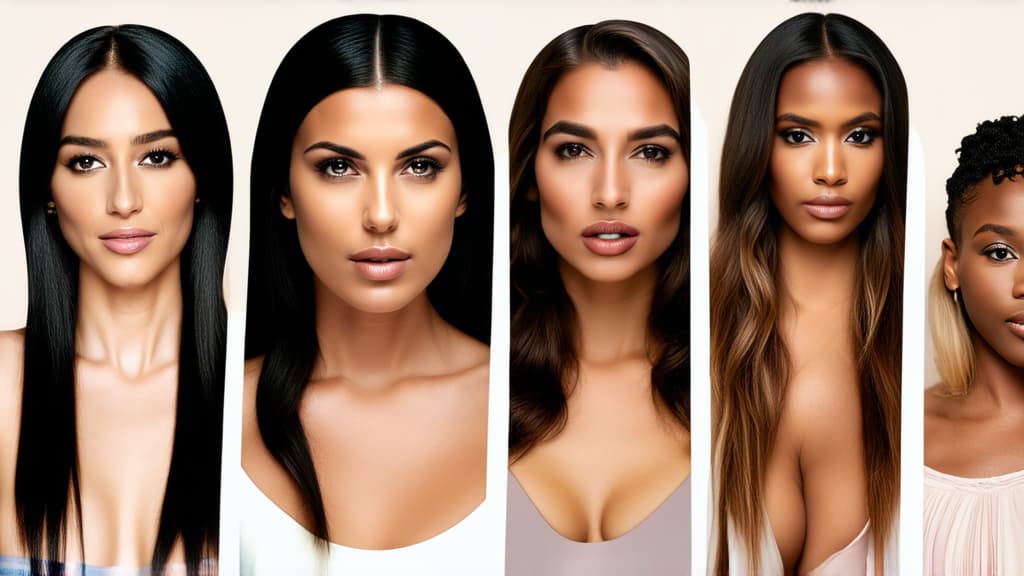  different beauty. set of different female heads on light background. different races and nationalities. ar 16:9, (natural skin texture), highly detailed face, depth of field, hyperrealism, soft light, muted colors