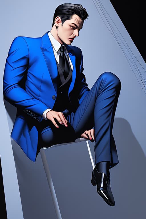  Spider-Man in a blue jacket white undershirt and black slacks with black dress shoes