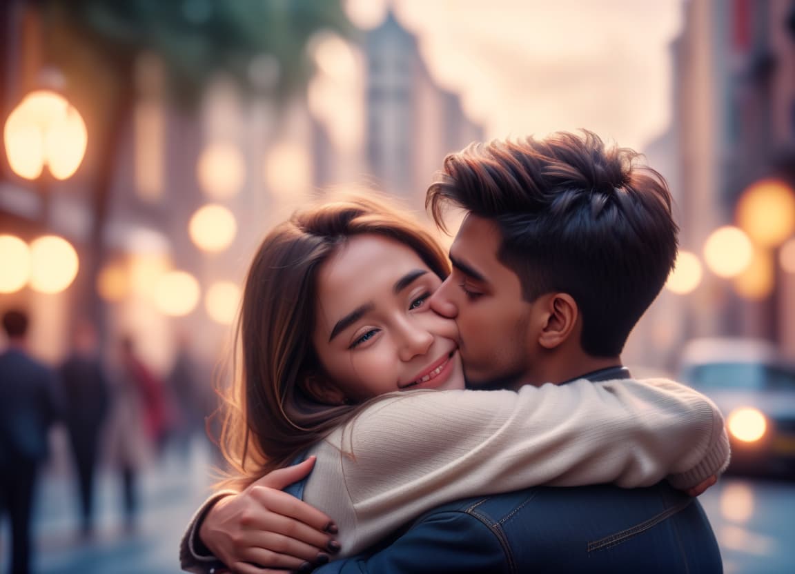  cinematic photo girl and young man hugging . 35mm photograph, film, bokeh, professional, 4k, highly detailed, perfecteyes