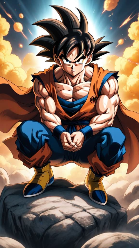  anime art of goku from dragon ball sacrificing himself during the cell games to save earth, emotional scene hyperrealistic, full body, detailed clothing, highly detailed, cinematic lighting, stunningly beautiful, intricate, sharp focus, f/1. 8, 85mm, (centered image composition), (professionally color graded), ((bright soft diffused light)), volumetric fog, trending on instagram, trending on tumblr, HDR 4K, 8K