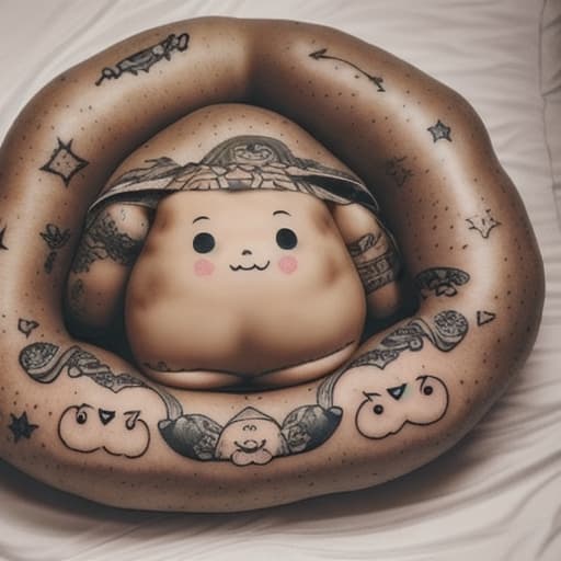  Cute potato lounging on its side covered in tattoos